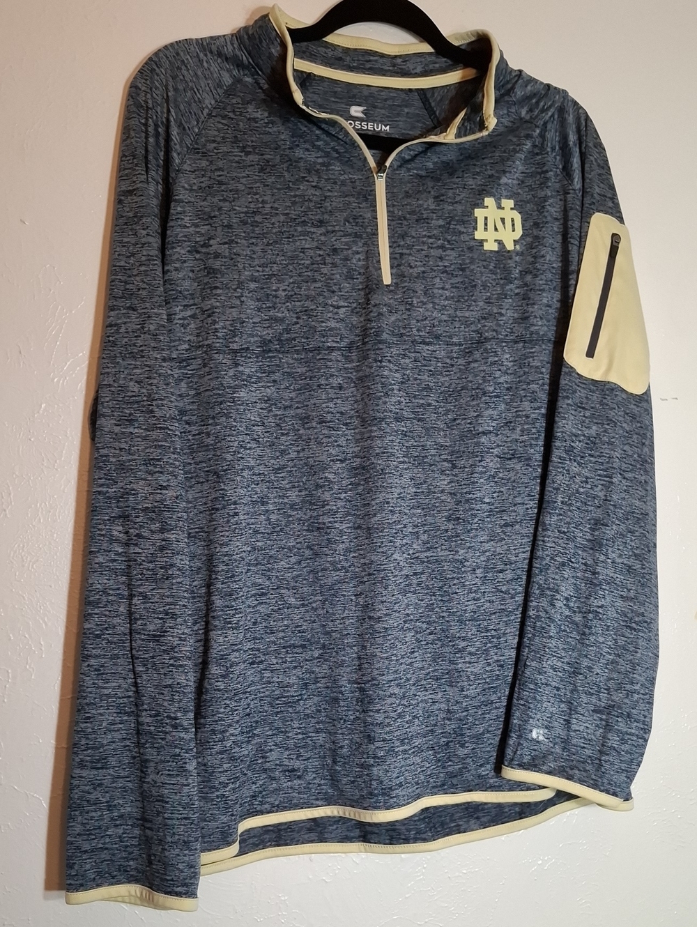 Colosseum Men’s Notre Dame Navy Heather Quarter-Zip Pullover with Cream Trim